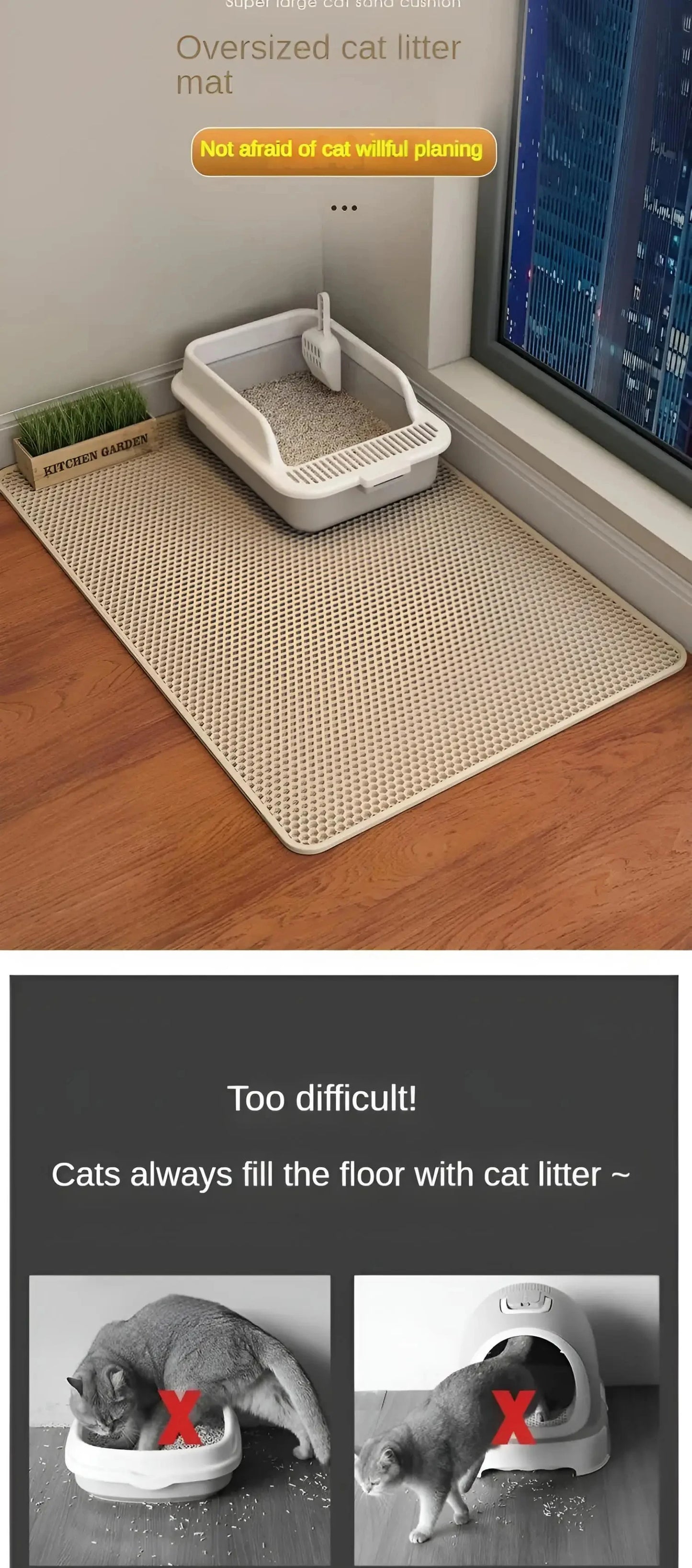 90X60CM Cat Litter Mat Waterproof Double Layer Pet Litter Box Mat Pet Toilet Cat Mat Nonslip Sand Cat Washable Mat Pet Clean