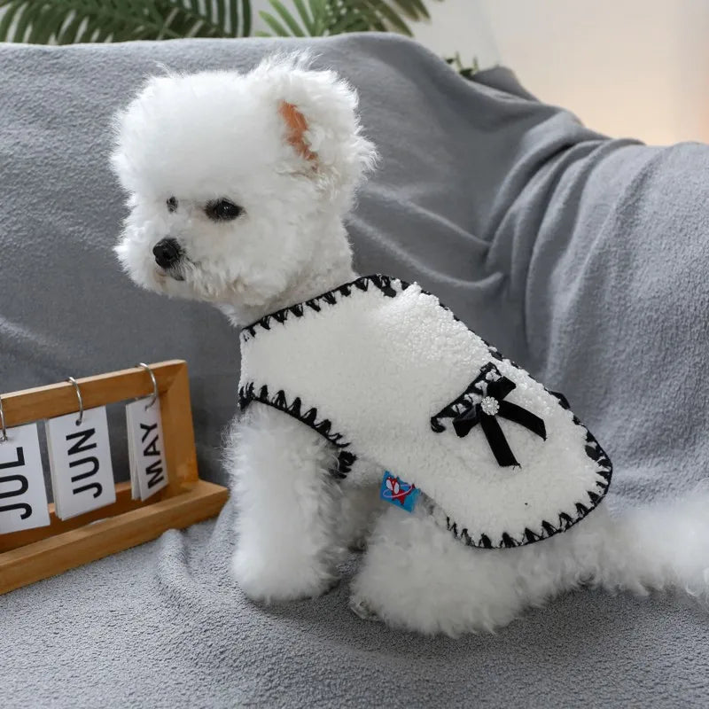 Autumn Winter Dog Clothes Luxury Dog Coat Black White Bow Pet Dog Jacket Girls Dog Costume Chihuahua Yorkie Clothing Cat Vest