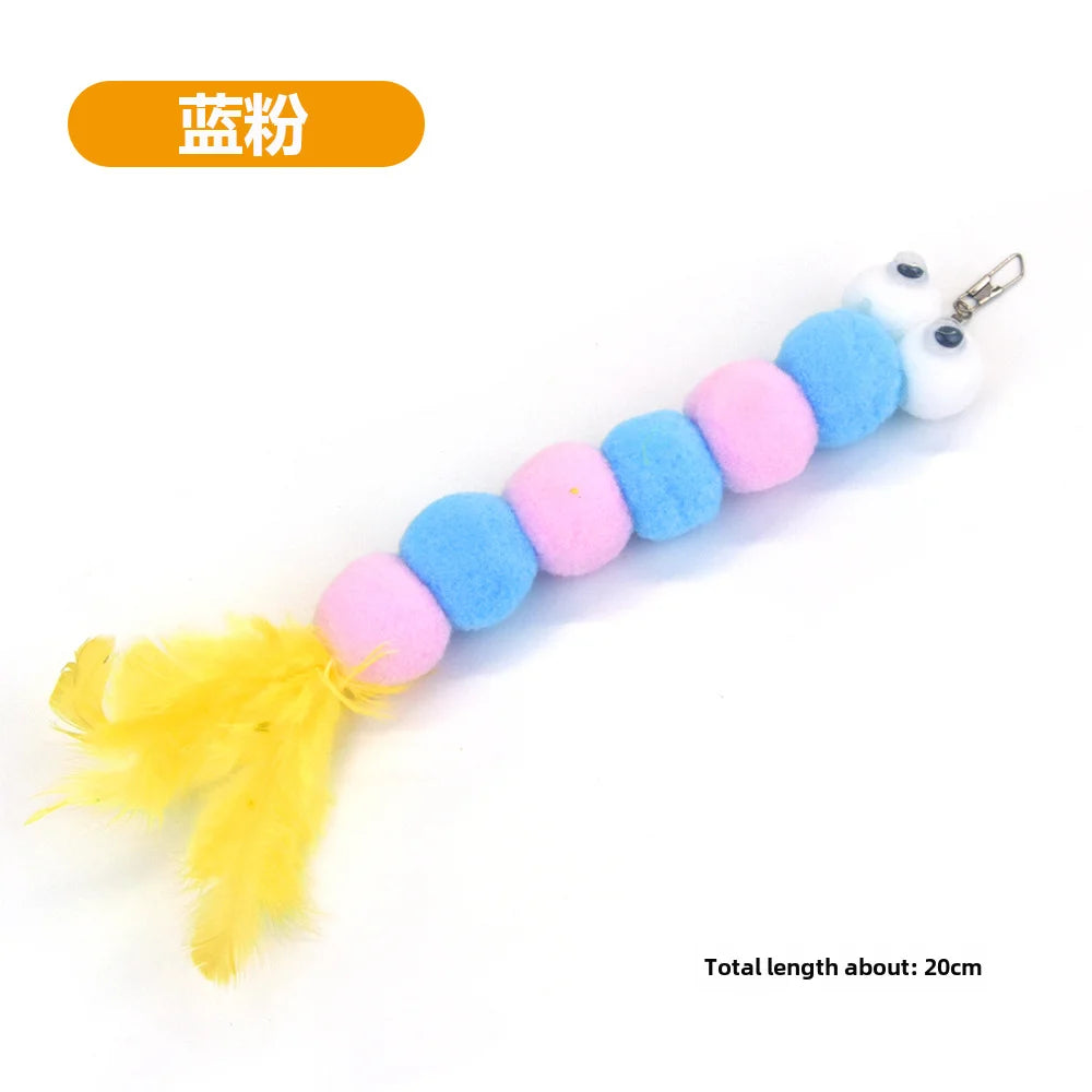 Cross-border cat teasing stick replacement head rainbow caterpillar wood teana stick cat toy funny cat bell hair ball replace...