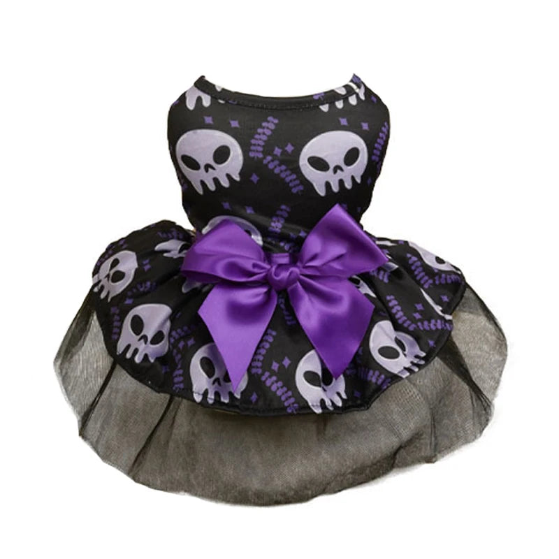 Halloween Dog Dress Pumpkin Pattern Bowknot Funny Skirt Chihuahua Bichon Dog Dresses Festival Puppy Costume Pet Cat Dog Clothes