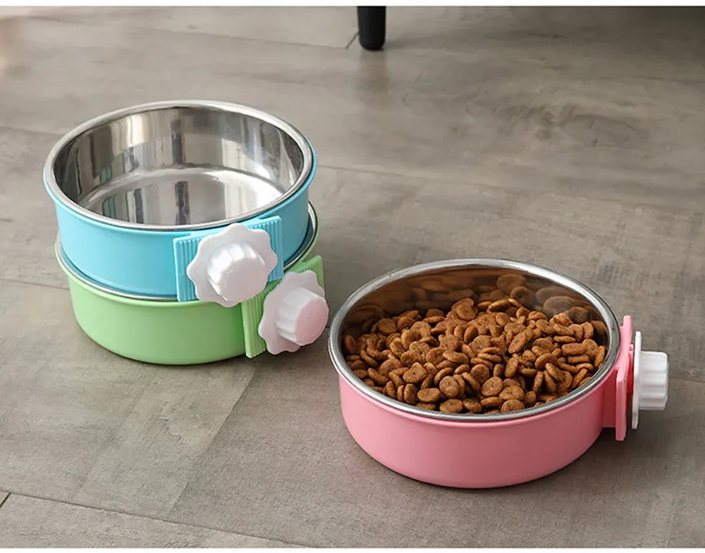 Pet Bowl Can Hang Stationary Dog Cage Bowls Stainless Steel Dog Cat Hanging Bowls Feeding Container for Small Dogs Accessorie