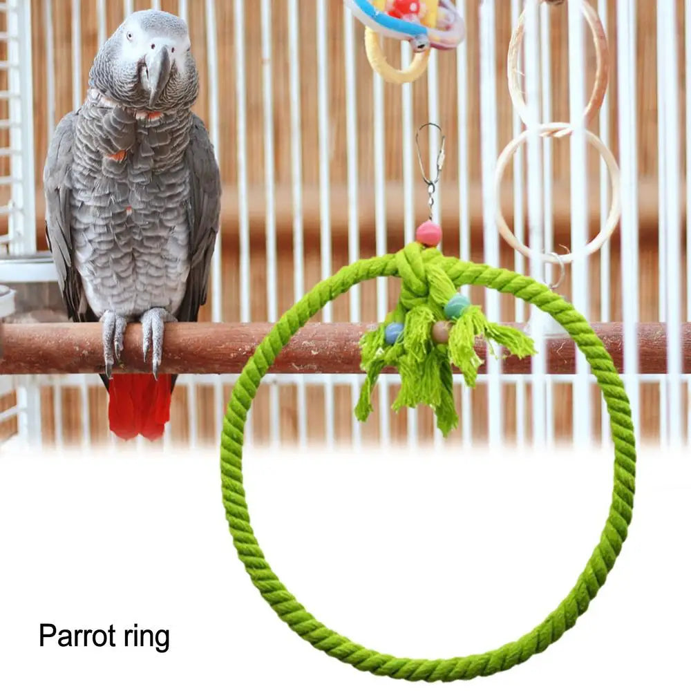Rope Perches For Bird Cages Circle Rope Swing Easy Installation Natural Safe Soft Cotton Round Bird Swing For African Grey Macaw