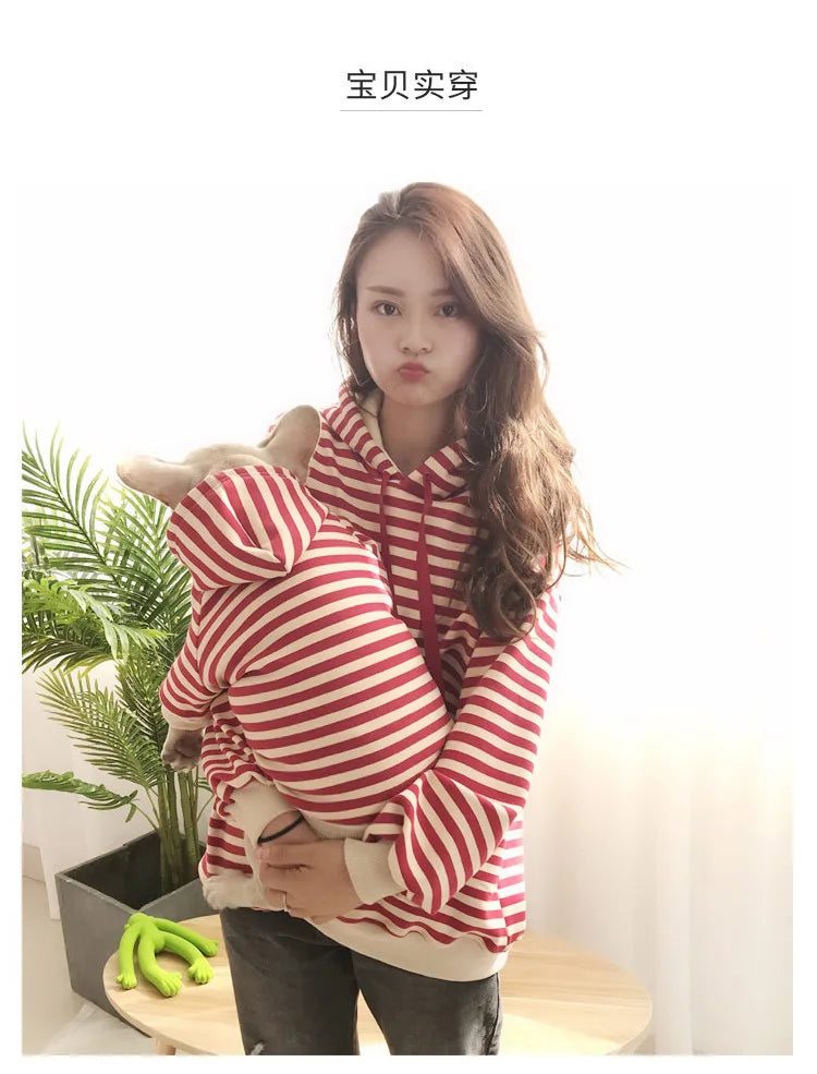 autumn winter fleece pet clothes dog hooded pet parent-child clothing stripe French Teddy small dog cat clothing