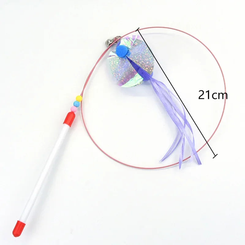 Interactive Wire Feather Cat Teaser Stick Fun Pet Toy for Kittens Entertaining Bell Feather Fish Wand Playful Cat Accessories