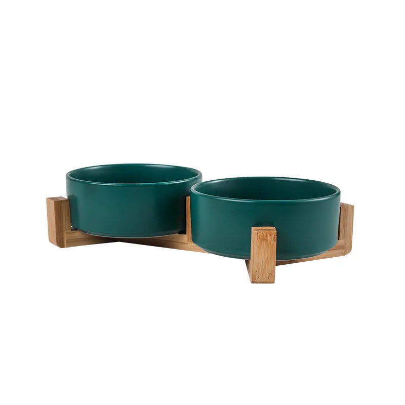 Ceramic Pet Bowl Dish With Wood Stand No Spill Pet Ceramic Double Bowl For Dog Cat Food Water Feeder Cats Small Dogs Pet bowl