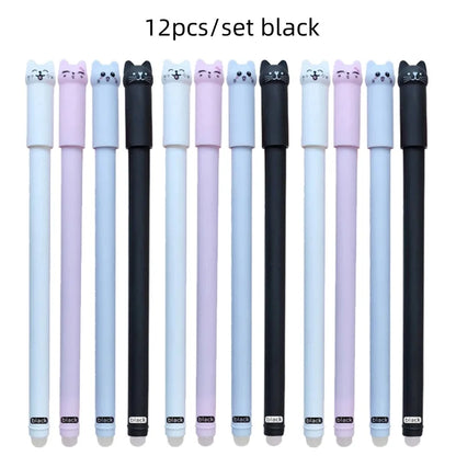 4/8/12pcs Creative Cat Erasable Gel Pens Set 0.5mm Washable Handle Magical Blue/Black Ink Erasable Refills Rod Writing Stationer