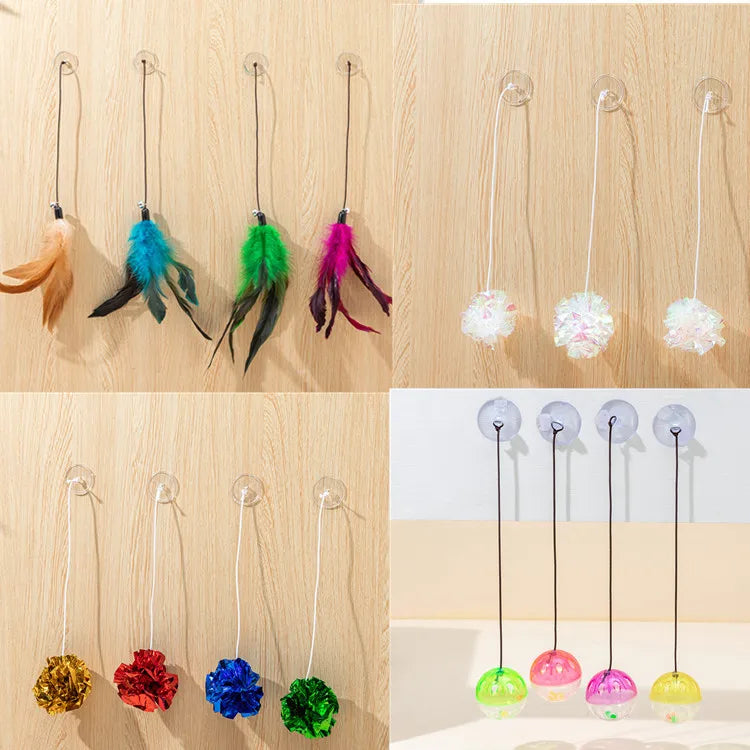 Cat Toy Stick Feather Wand With Bell Mouse Cage Toys Plastic Artificial Colorful Cat Teaser Toy Pet Supplies Random Color