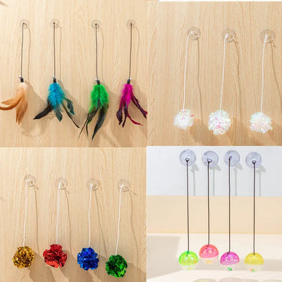 Cat Toy Stick Feather Wand With Bell Mouse Cage Toys Plastic Artificial Colorful Cat Teaser Toy Pet Supplies Random Color