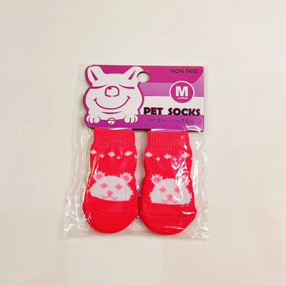 Outdoor Cartoon Shoes for Small Dogs 4pcs/Set Winter Cotton Knit Socks French Bulldog Foot Protector Anti-Slip Pet Accessories