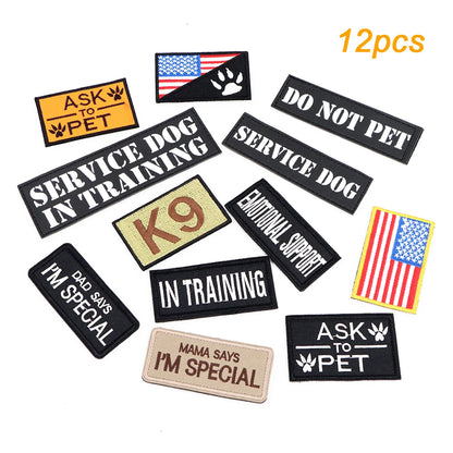 12 Pieces Tactical Patch Bundle for Dog Vest Harness Collar Personalized Patches Tags Sticker K9 Label Military Service Dog