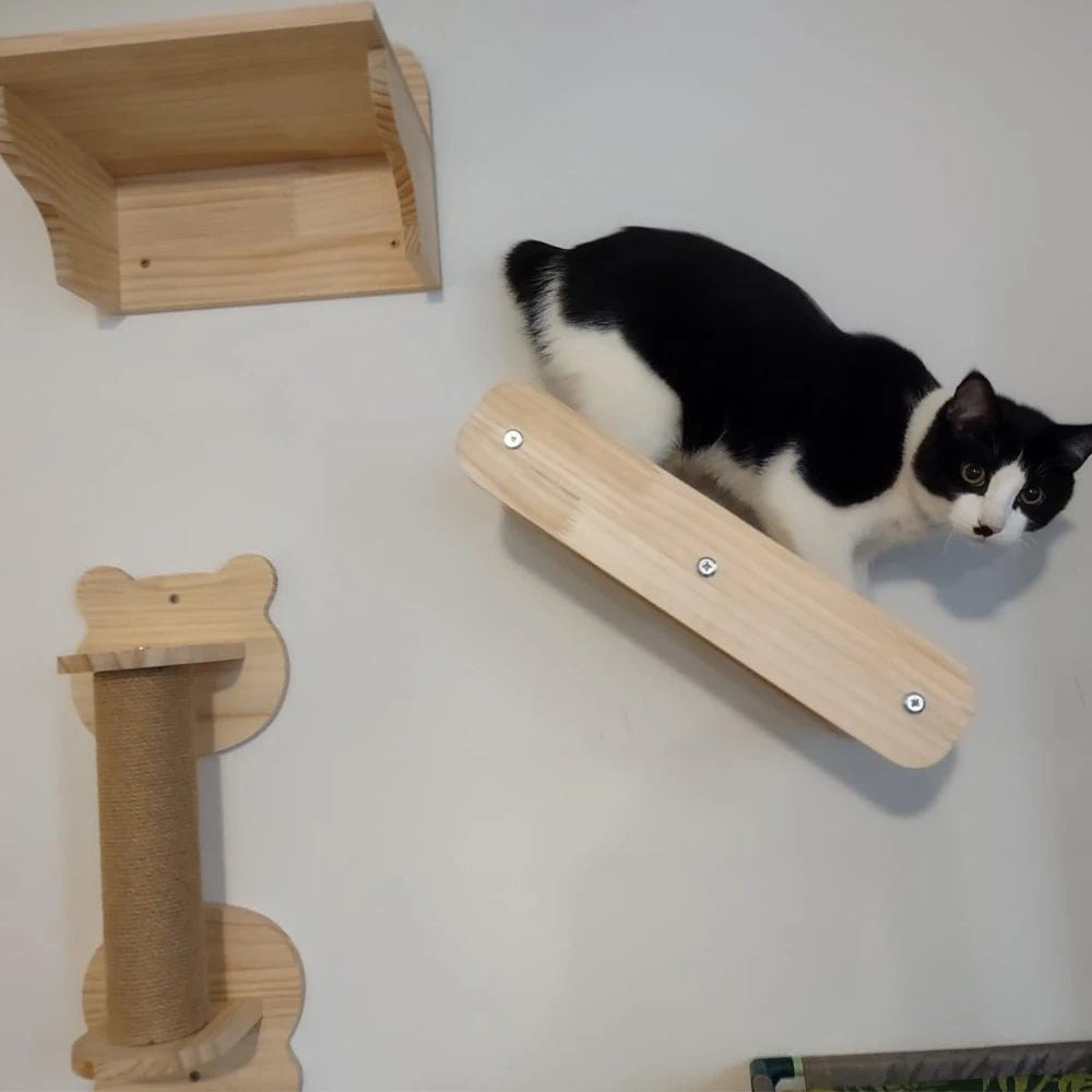 Wall Mounted Cat Climbing Shelves Cat House Cat Bridge Cat Hammock with Scratching Post and Pedals or Stairway for Kittens