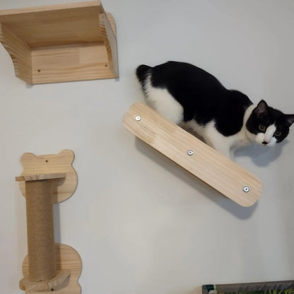 Wall Mounted Cat Climbing Shelves Cat House Cat Bridge Cat Hammock with Scratching Post and Pedals or Stairway for Kittens