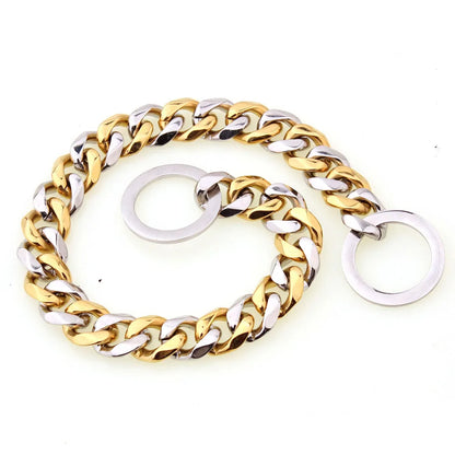 Dog Chain Collar Silvery Golden 15MM Width Cuban Link Chain for Dogs Strong Smooth Stainless Steel Metal Pet Training Slip Chain