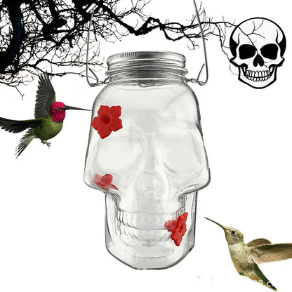 PET 14.8x11x9.5cm Skull Bird Feeder Halloween Garden Suspended Bird Feeder Three Water Dispenser Hummingbird Hole X2J5