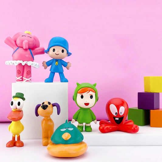 7Pcs/Set Kawaii Pocoyo Animal Toy Bird Duck Elephant Doll Toy Model Scene Ornaments Anime Cartoon Cute Pvc Figures Toys