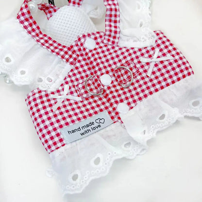 Plaid Dog Harness for Small Dogs, Lightweight Cotton Lace Puppy Harness Vest Dog Accessories Yorkie Chiwawa Beagle Pet Supplies