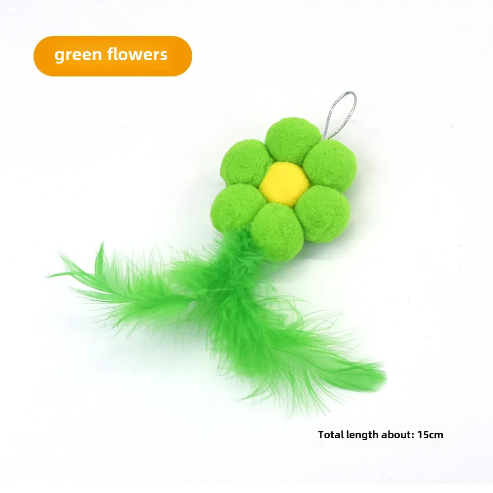 Cross-border cat teasing stick replacement head rainbow caterpillar wood teana stick cat toy funny cat bell hair ball replace...