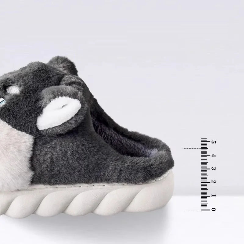 Winter Home Couple Shoes Women's Fluffy Dog Slippers Girl Animal Fur Slides Kawaii Funny Furry Shoes Woman Plush Booties Slipper