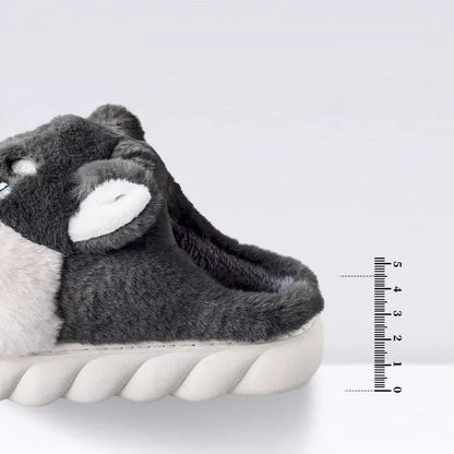 Winter Home Couple Shoes Women's Fluffy Dog Slippers Girl Animal Fur Slides Kawaii Funny Furry Shoes Woman Plush Booties Slipper