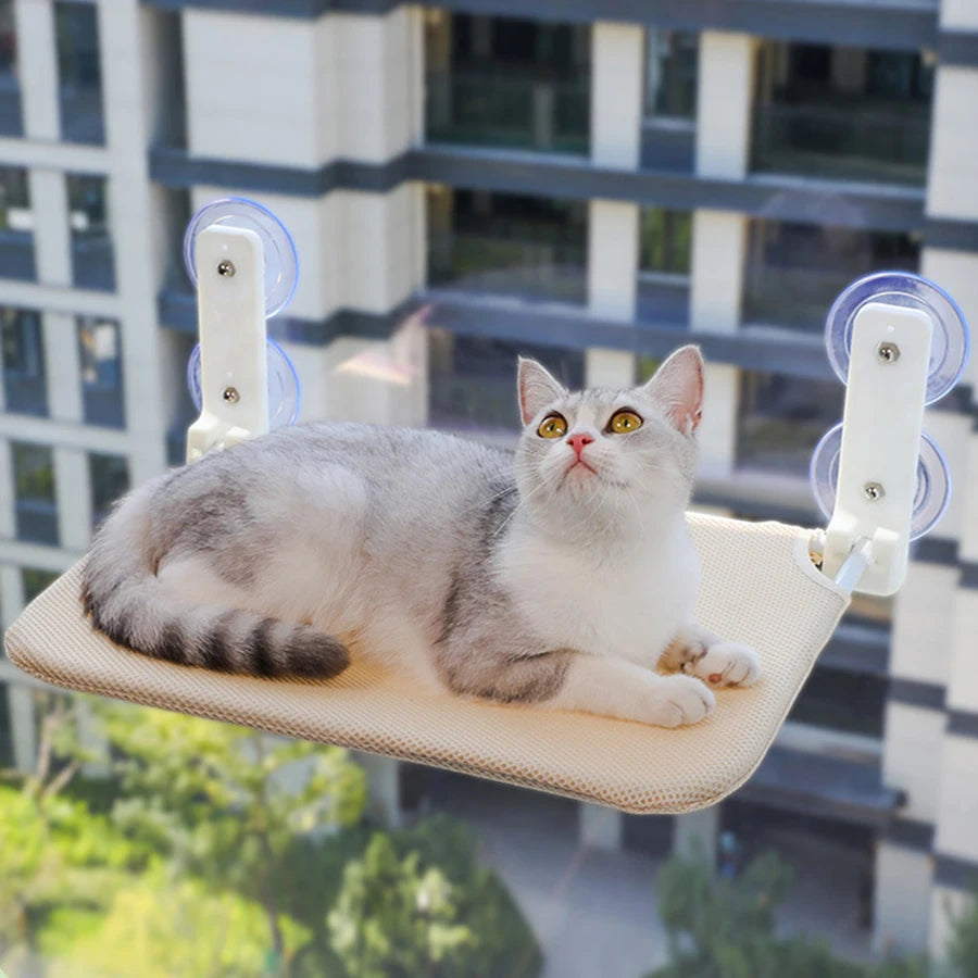 Folding cat hammock plush mesh cat window wall jumping platform double suction cup cat hammock