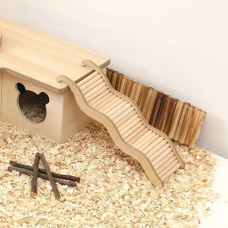 Smooth Hamster Hideaway Wooden Hamster House with Climbing Ladder Small Pet Castle Arch Bridge for Dwarf Mice Gerbils Small Pets