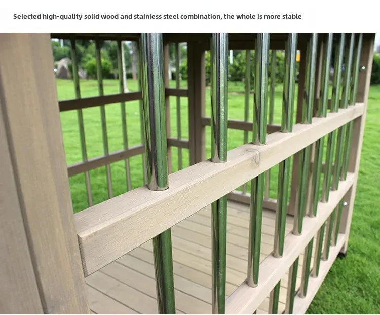 Outdoor Waterproof Solid Wood Stainless Steel Anti-corrosion Kennel Rainproof Large Dog House Golden Retriever Kennel Small Hous