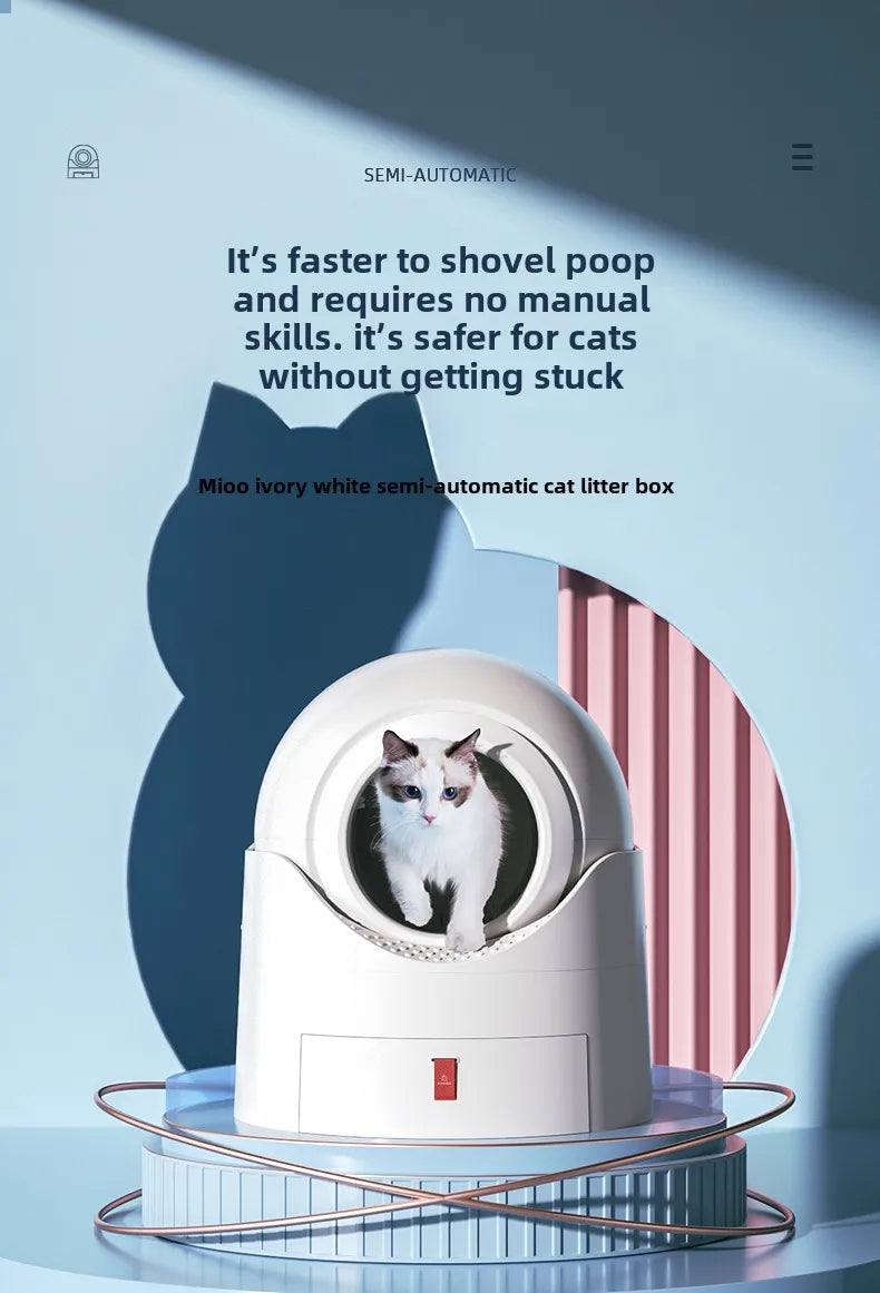 Semi-Automatic Cat Litter Pan Portable Quick Cleaner Semi-Automatic Cat Litter Box Anti-Odor with Litter Splash Bowl