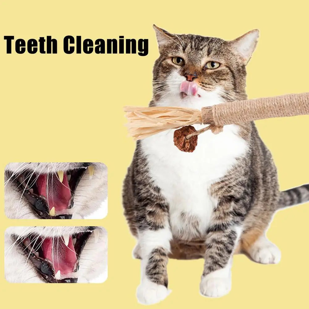 Silvervine Sticks For Cats Catnip Molar Rod With Bell For Indoor Cats Edible Interactive Cat Nip Ball Teethers With Raffia Sisal