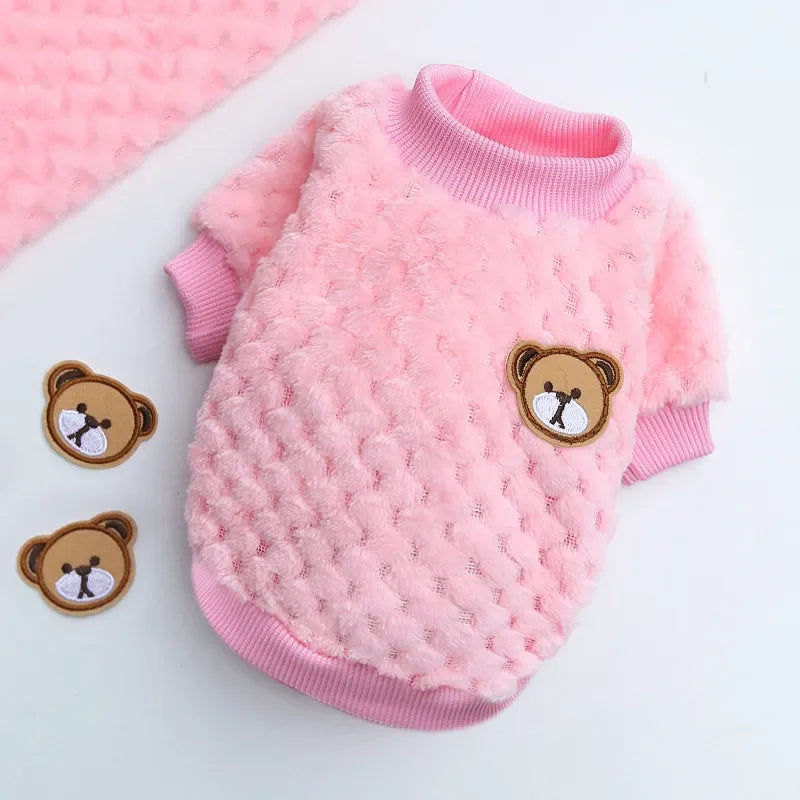 2024 New Warm Fleece Pet Clothes Cute Print Coat Small Medium Dog Cat Shirt Jacket Teddy French Bulldog Chihuahua Winter Outfit
