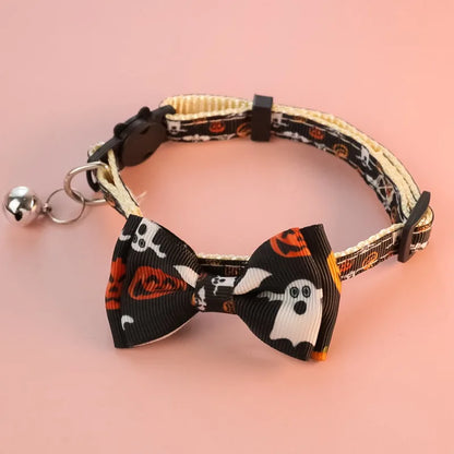 Bow Knot Halloween Pet Dog Collar Pumpkin Witch Hat Adjustable Neck Accessories for Cats Safety Buckle Decorate Pet Necklace