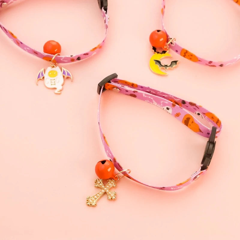 Lightweight Halloween Dog Collars Durable Skull Bat Pendant Cosplay Neck Accessories for Cats Personalized Decorate Pet Necklace