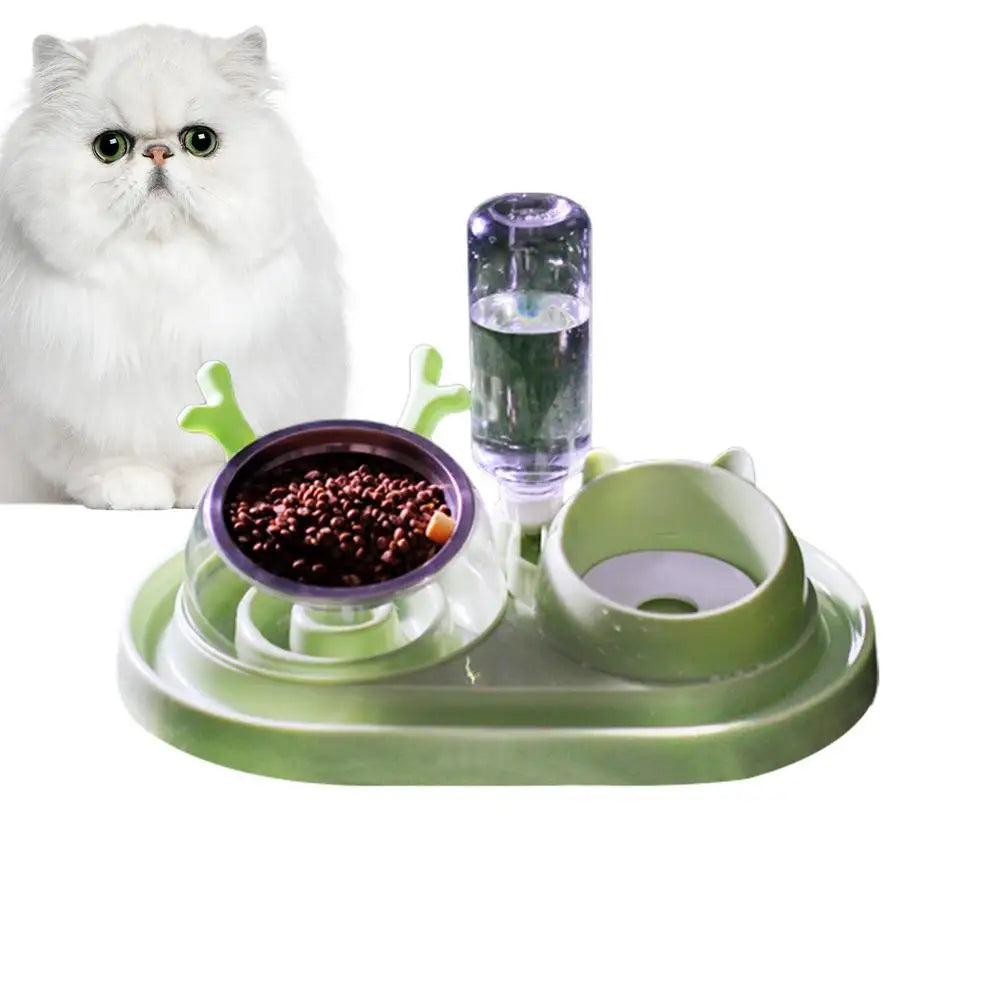 Gravity Cat Feeder And Water Dispenser Set 15Tilted Pets Water And Food Bowl Set Curved Bowl Mouth Raised Cat Bowls Pet Food