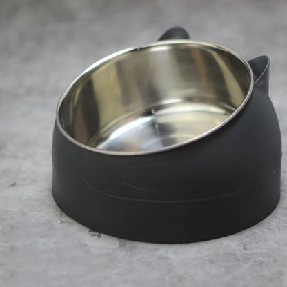 Cat Dog Bowls 15 Degrees Raised Stainless Steel Cat Bowl Safeguard Neck Puppy Pet Feeder Non-slip Crash Elevated Cat Food Bowl