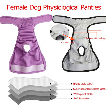 Female Dog Diapers Washable Pet Underwear for Girl Puppies Large Dogs Panties Sanitary Physiological Pants for Dogs Pet Supplies