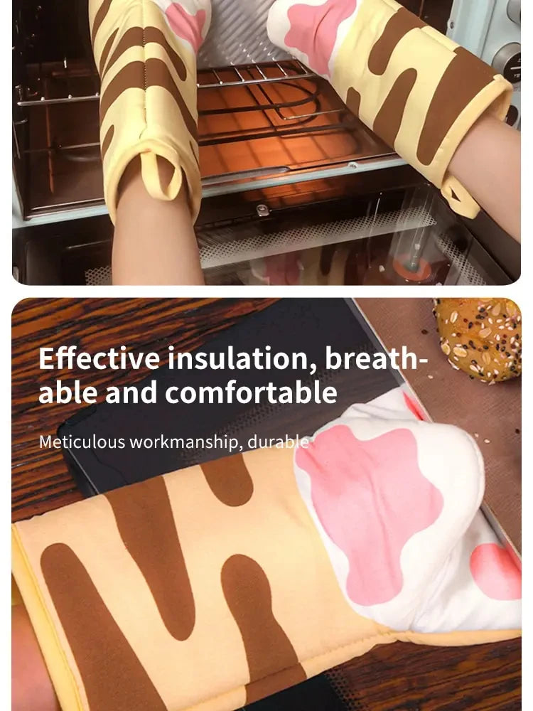 Microwave Long Cotton Gloves Cute Cat Paws Oven Insulation Gloves Heat Resistant Non-Slip Single Glove Kitchen Baking Supplies