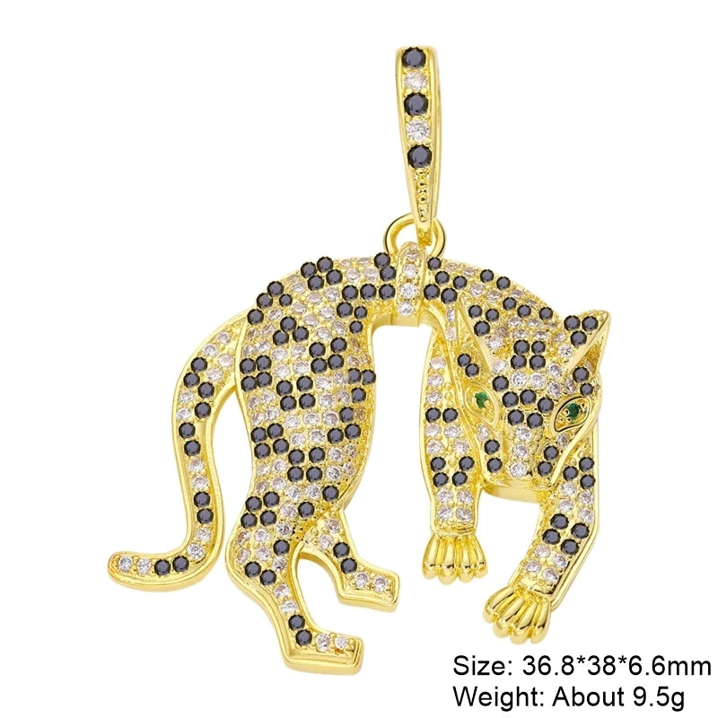 Juya 18K Real Gold Plated Cubic Zircon Bear Lion Bird Tiger Panther Head Leopard Charms For DIY Pendant Necklace Bracelet Making