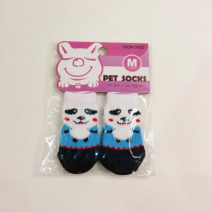 Outdoor Cartoon Shoes for Small Dogs 4pcs/Set Winter Cotton Knit Socks French Bulldog Foot Protector Anti-Slip Pet Accessories