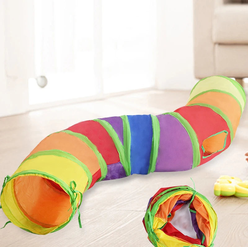 Rainbow Cat Tunnel Pet Tube Collapsible Play Toy Indoor Outdoor Kitty Puppy Toys for Puzzle Exercising Hiding Training