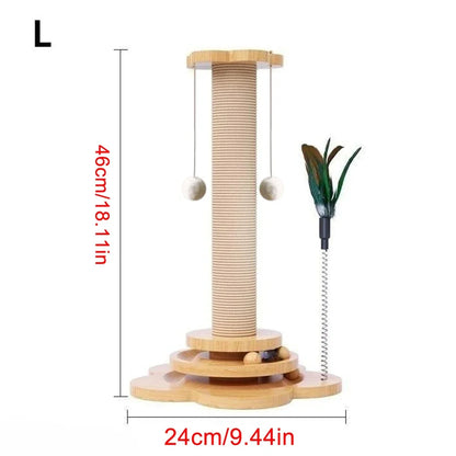 Pet Cat Toy Solid Wood Cat Turntable Funny Cat Stick Balls Durable Sisal Scratching Board Cat Supplies Cat Grab Column
