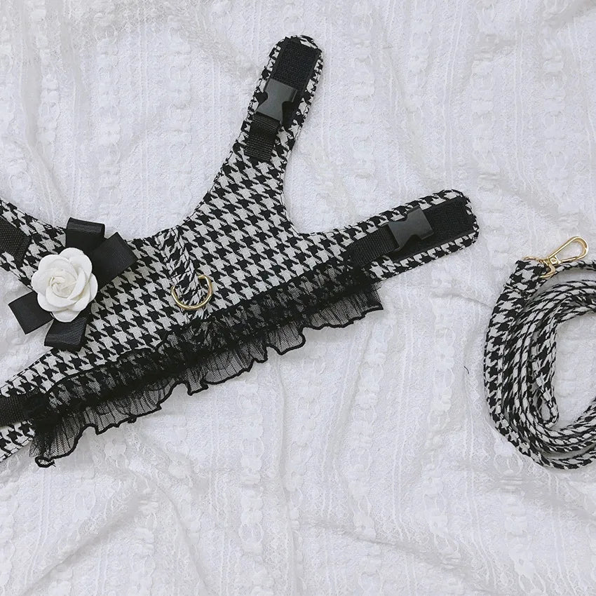 Designer Dog Harness and Leash Set for Small Medium Dogs Cats Walking, Puppy Lace Vest Harness York Chihuahua Pet Accessories