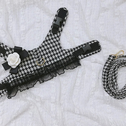 Designer Dog Harness and Leash Set for Small Medium Dogs Cats Walking, Puppy Lace Vest Harness York Chihuahua Pet Accessories