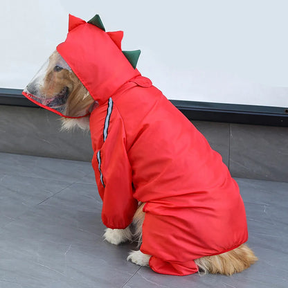 Frog Dinosaur Shape Dog Raincoat Costume for Medium and Large Dogs Waterproof Pet Jumpsuit Clothes Dog Rain Jacket for Labrador