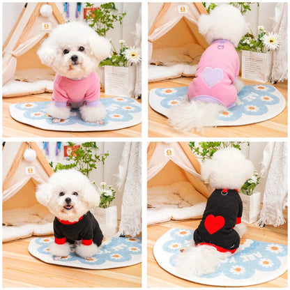Heart Pattern Dog Pajamas for Small Dogs,Warm Fleece Dog Jumpsuit Yorkie Puppy Onesie 2024 New Autumn Winter Clothes Pet Apparel