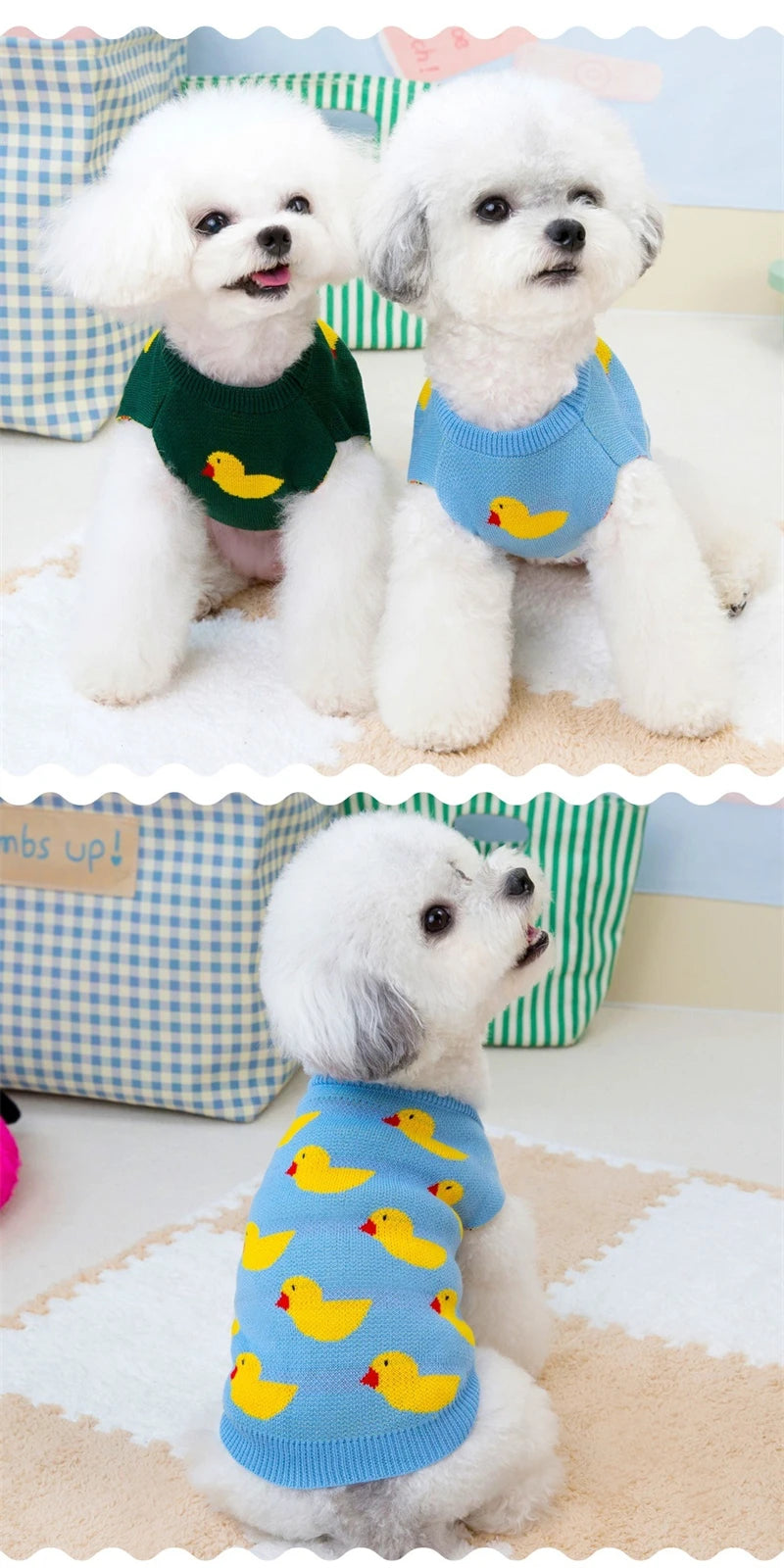 Cartoon Ducks Wool Sweaters for Small Medium Dogs Winter Warm Cat Clothing French Bulldog New Year Christmas Pet Cat Overalls
