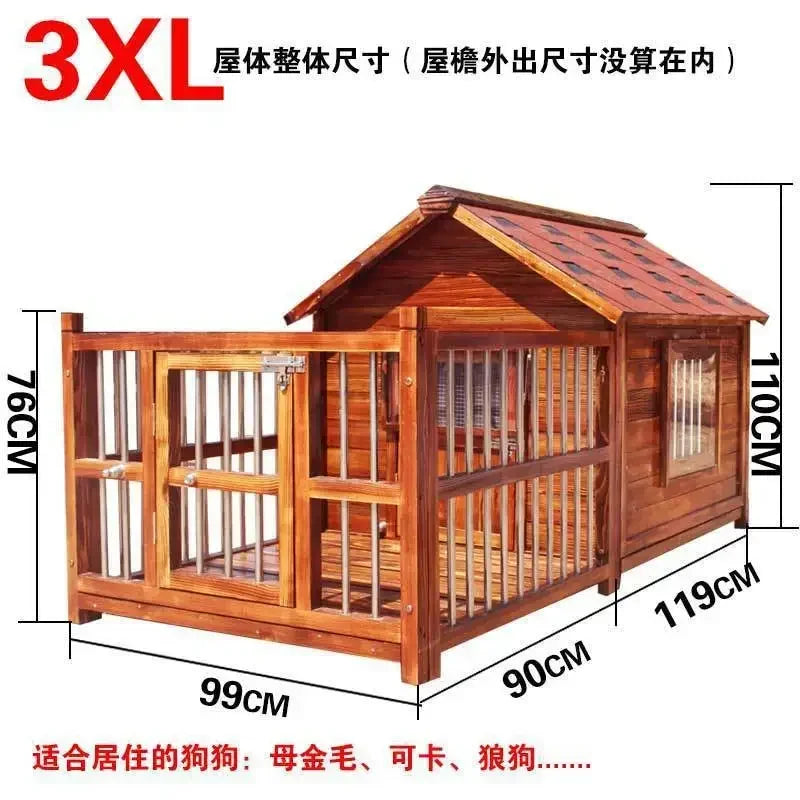 Outdoor Waterproof Solid Wood Kennel Medium and Large Dog Golden Retriever Kennel House Rainproof Outdoor Four Seasons