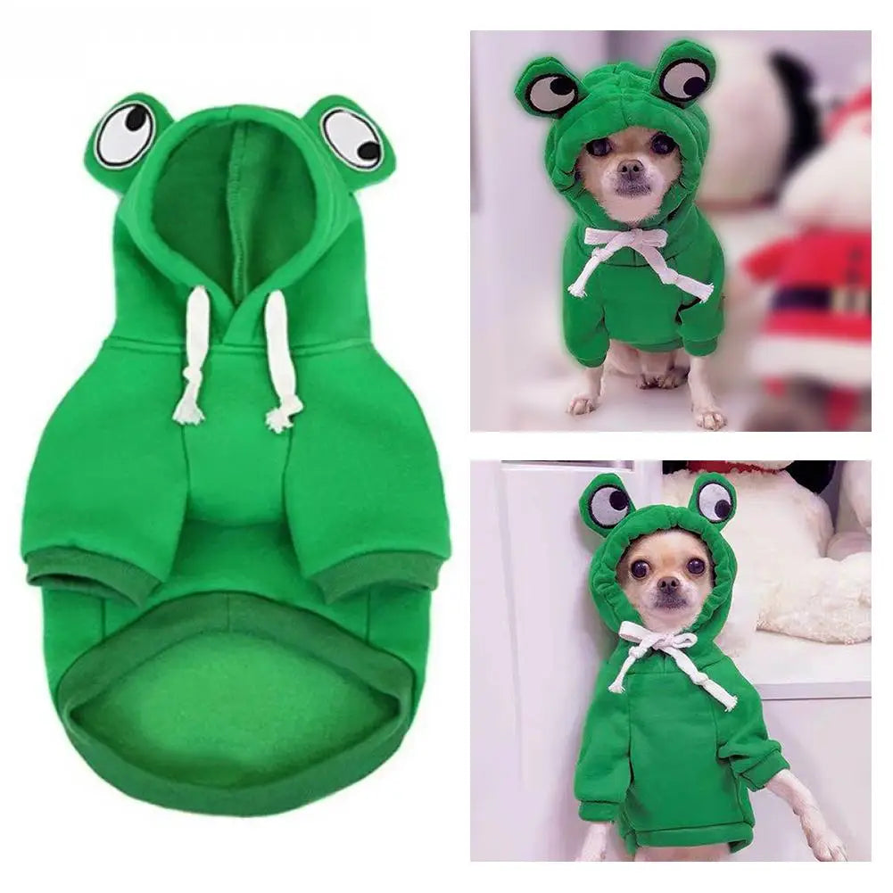 Funny Pet Clothes Cute Green Little Frog Dog And Cat Small Dog Autumn And Winter Sweatshirt Plush Outdoor Fashion Cotton Jacket