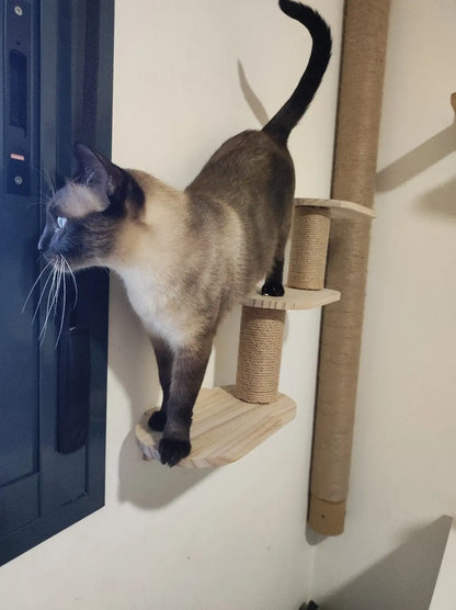 Cat Tree Wall Mounted Cat Shelves Scratching Post for Cat Jumping Platform and Cat Hammock Rope Ladder Wall Wooden Furniture