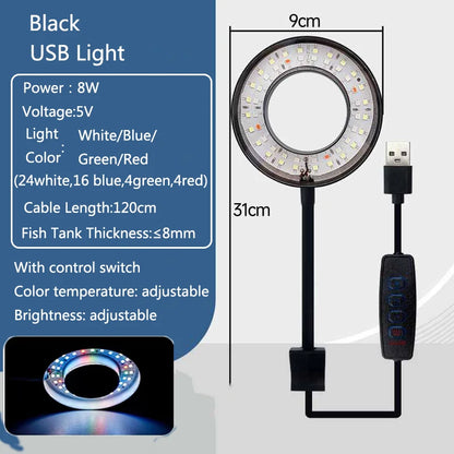 8W 5V USB Aquarium Light LED Waterproof Fish Tank Lighting Underwater Fish Lamp Aquariums Decor Plant Lamp Adjustable LED light