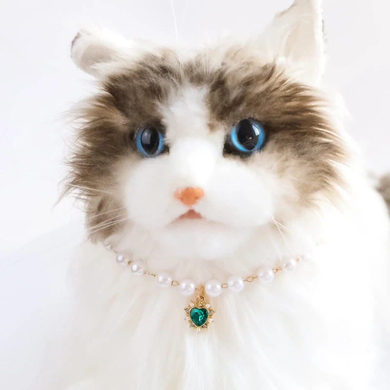 Pearl Chain Accessories for Cats Zircon Heart Pet Products Small Medium Puppy Neck Wear Wedding Birthday Gift Pet Dog Collar