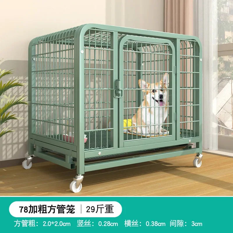 New Extra Thick Square Tube  Small Dog Cage with Toilet Indoor Family Dog House Kennel Pet Iron Cage